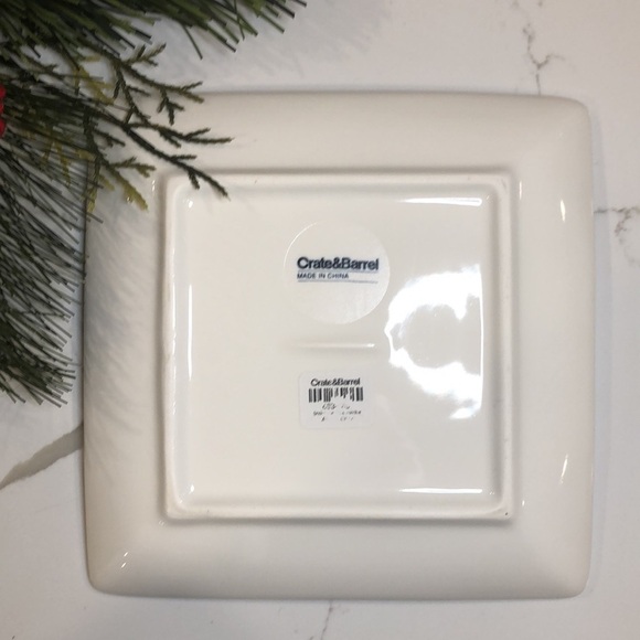 Crate  and Barrel Snowflake Embossed White Appetizer Dessert Square Plates (4) - Picture 4 of 5